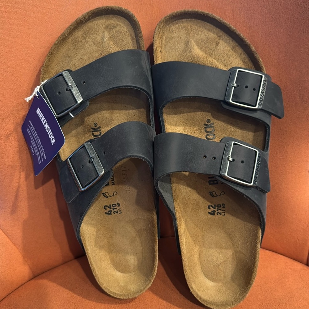 MENS BIRKENSTOCK ARIZONA SOFT FOOTBED SANDALS 42 - Black